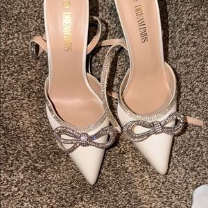 White Heels with Rhinestone Bow